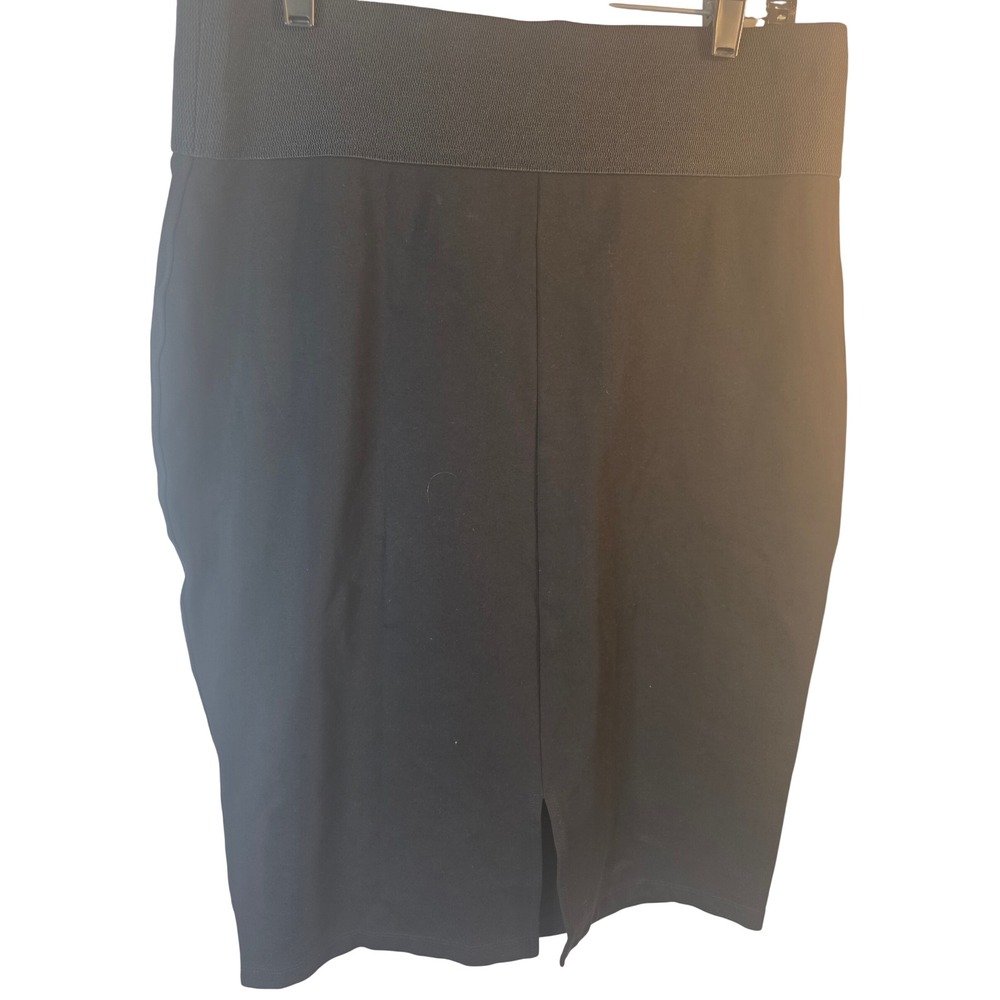 Calvin Klein Women Black Power Stretch Pencil Skirt Elastic Waist Gold Logo L